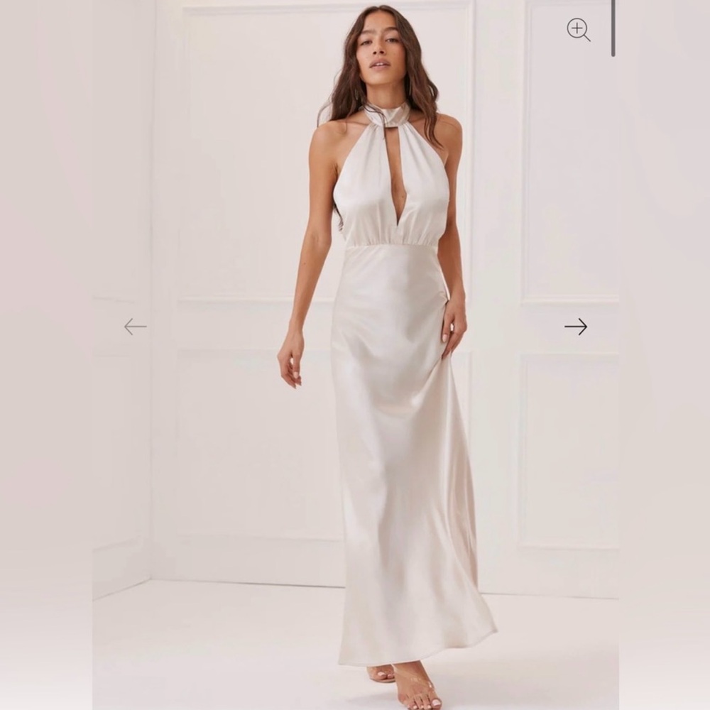 Something Navy silky halter cutout gown